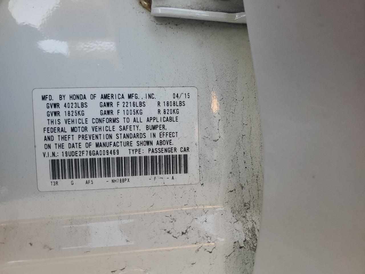 2016 Acura ILX VIN 19UDE2F76GA009469 Copart auction photo, rear end / front end damage thumbnail 12