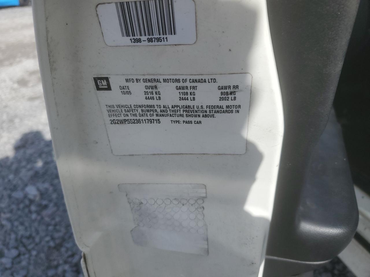 2006 Pontiac Grand Prix VIN 2G2WP552361179715 Copart auction photo, front end damage thumbnail 14