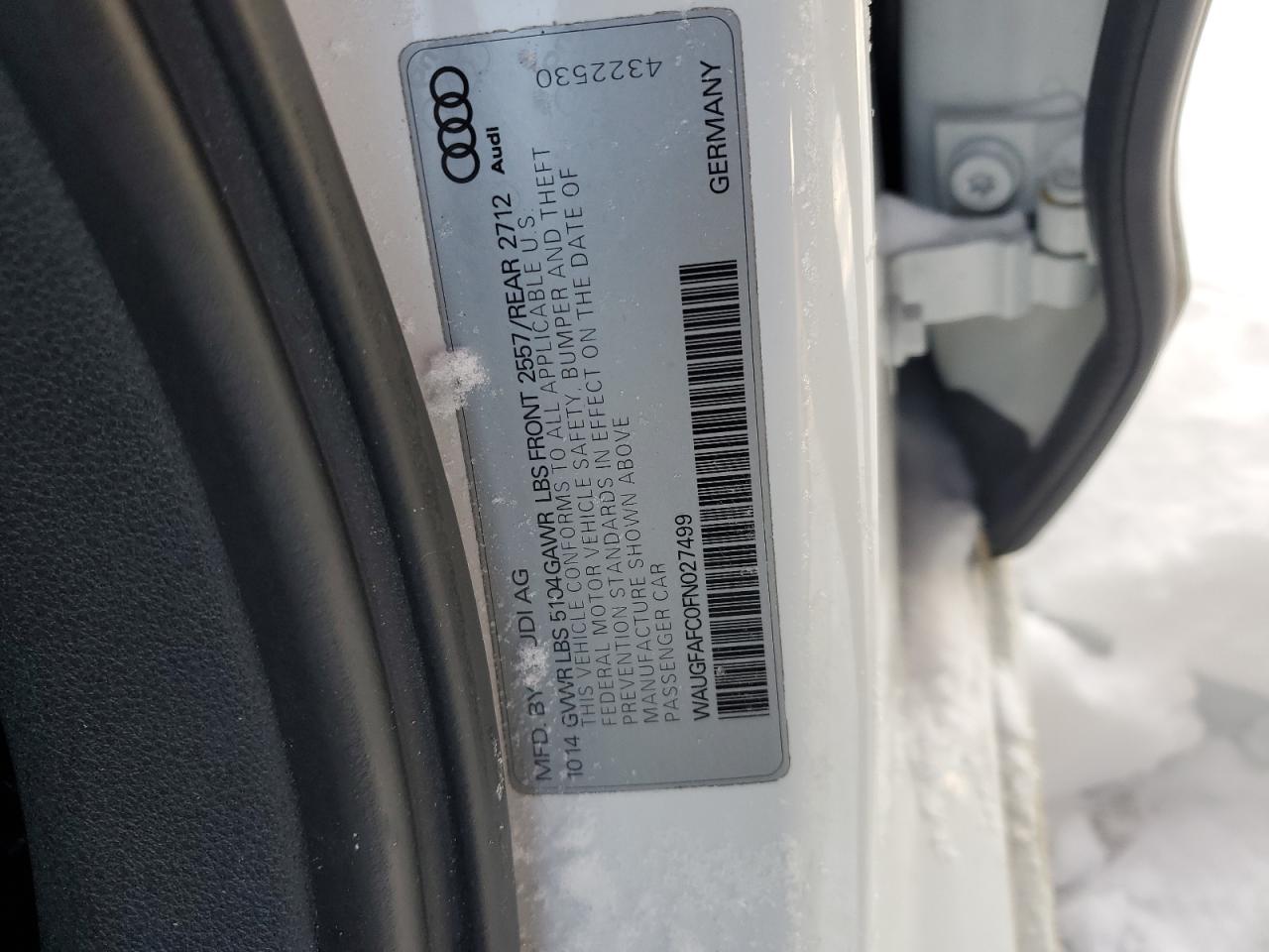 2015 Audi A6 VIN WAUGFAFC0FN027499 Copart auction photo, front end damage thumbnail 12