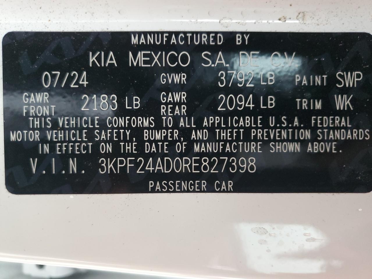 2024 KIA Forte VIN 3KPF24AD0RE827398 Copart auction photo, front end damage thumbnail 14