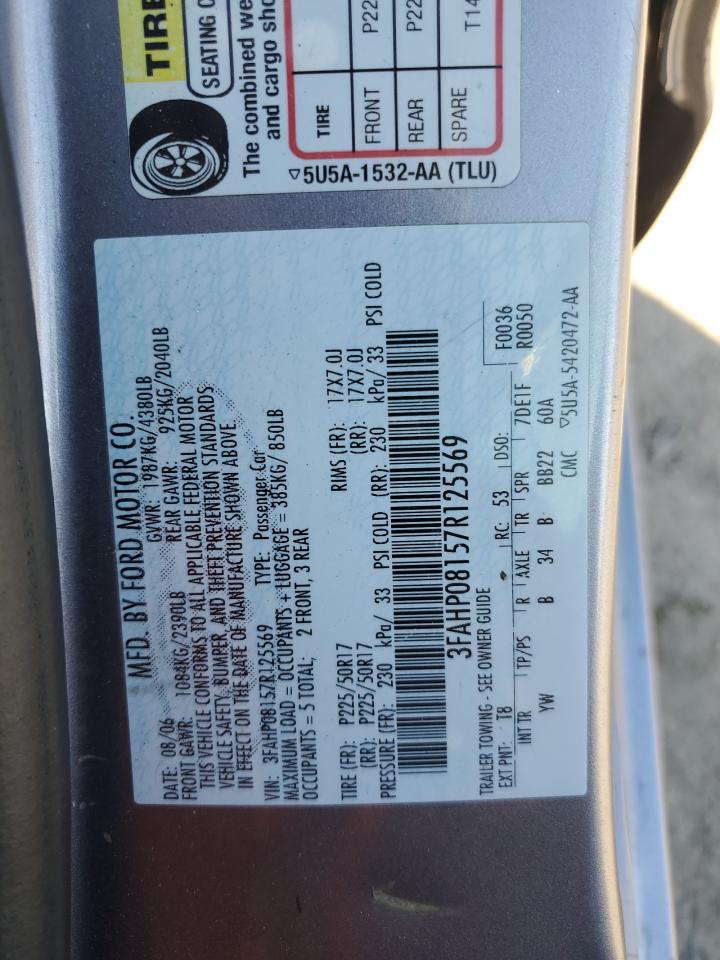 2007 Ford Fusion VIN 3FAHP08157R125569 Copart auction photo, side / front end damage thumbnail 14