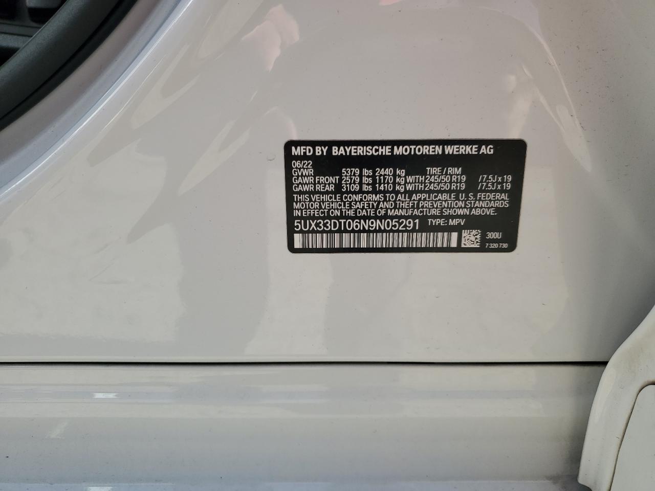 2022 BMW X4 VIN 5UX33DT06N9N05291 Copart auction photo, front end damage thumbnail 14