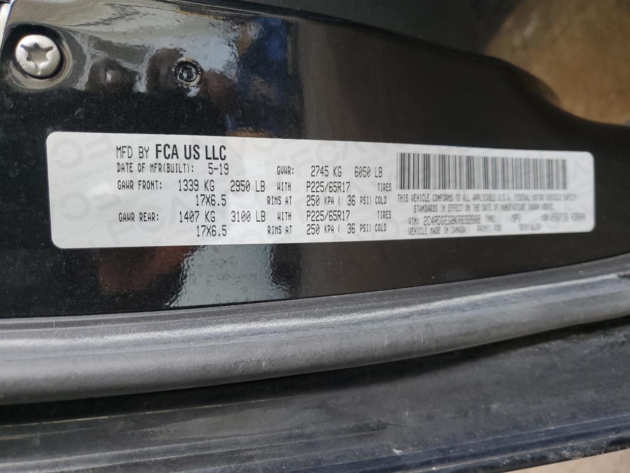 2019 Dodge Caravan VIN 2C4RDGEG8KR692608 Copart auction photo, front end / minor dent/scratches damage thumbnail 15