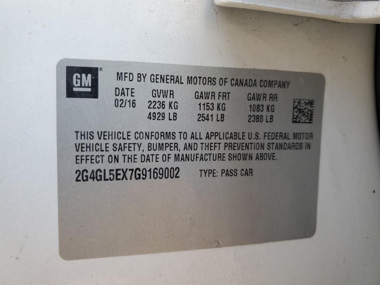 2016 Buick Regal VIN 2G4GL5EX7G9169002 Copart auction photo, front end / undercarriage damage thumbnail 12