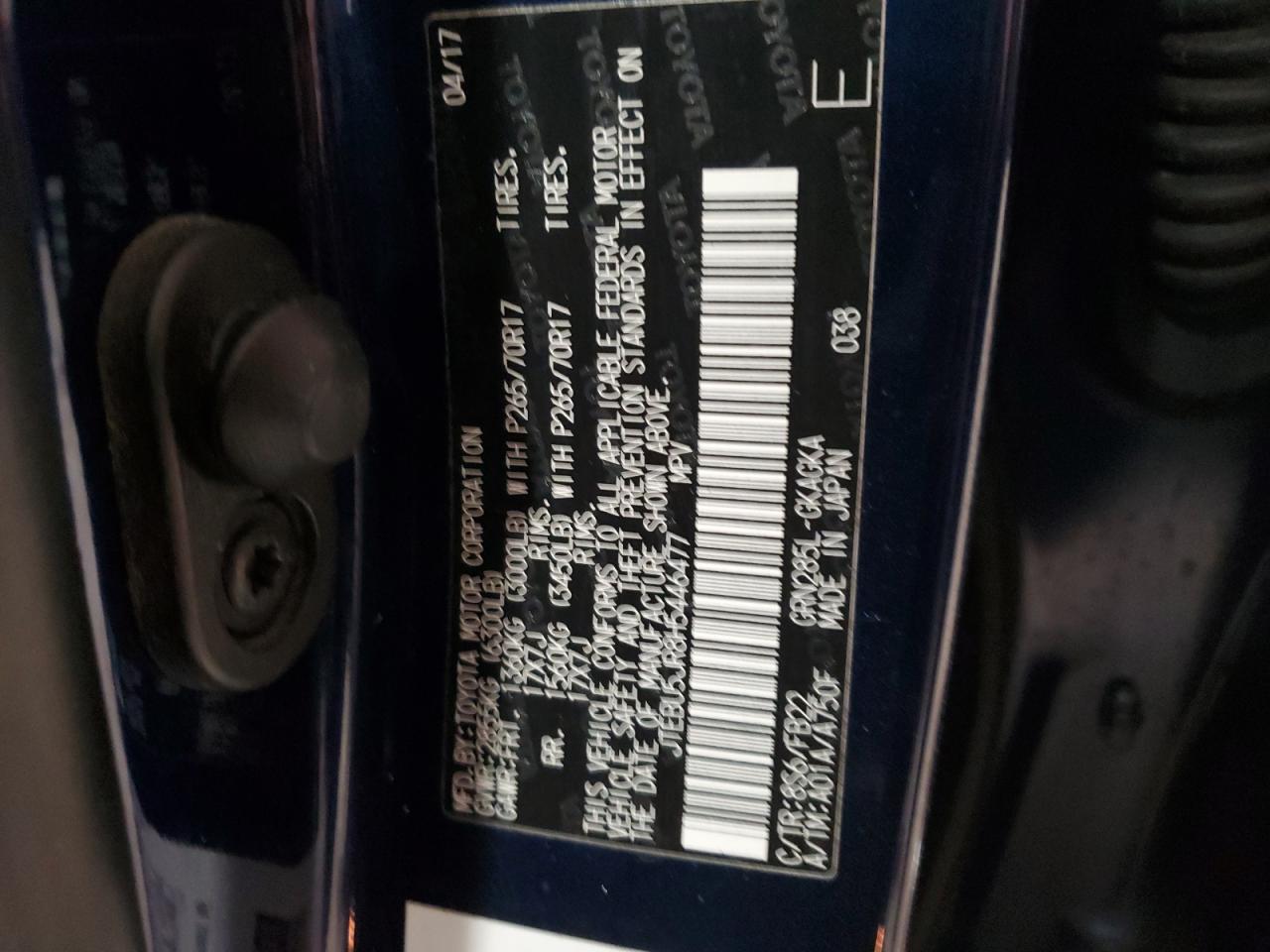 2017 Toyota 4Runner VIN JTEBU5JR8H5446477 Copart auction photo, front end / minor dent/scratches damage thumbnail 13