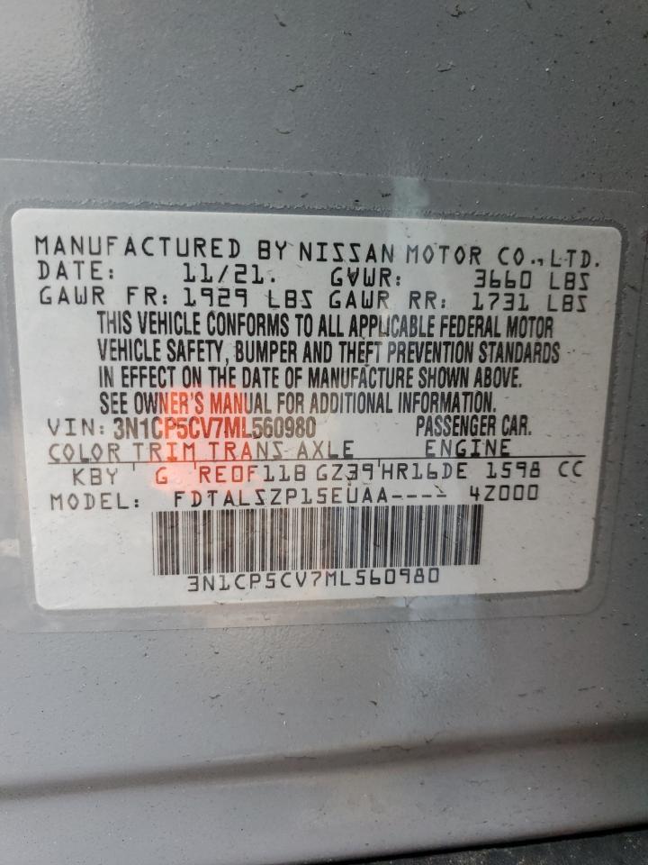 2021 Nissan Kicks VIN 3N1CP5CV7ML560980 Copart auction photo, side damage thumbnail 16