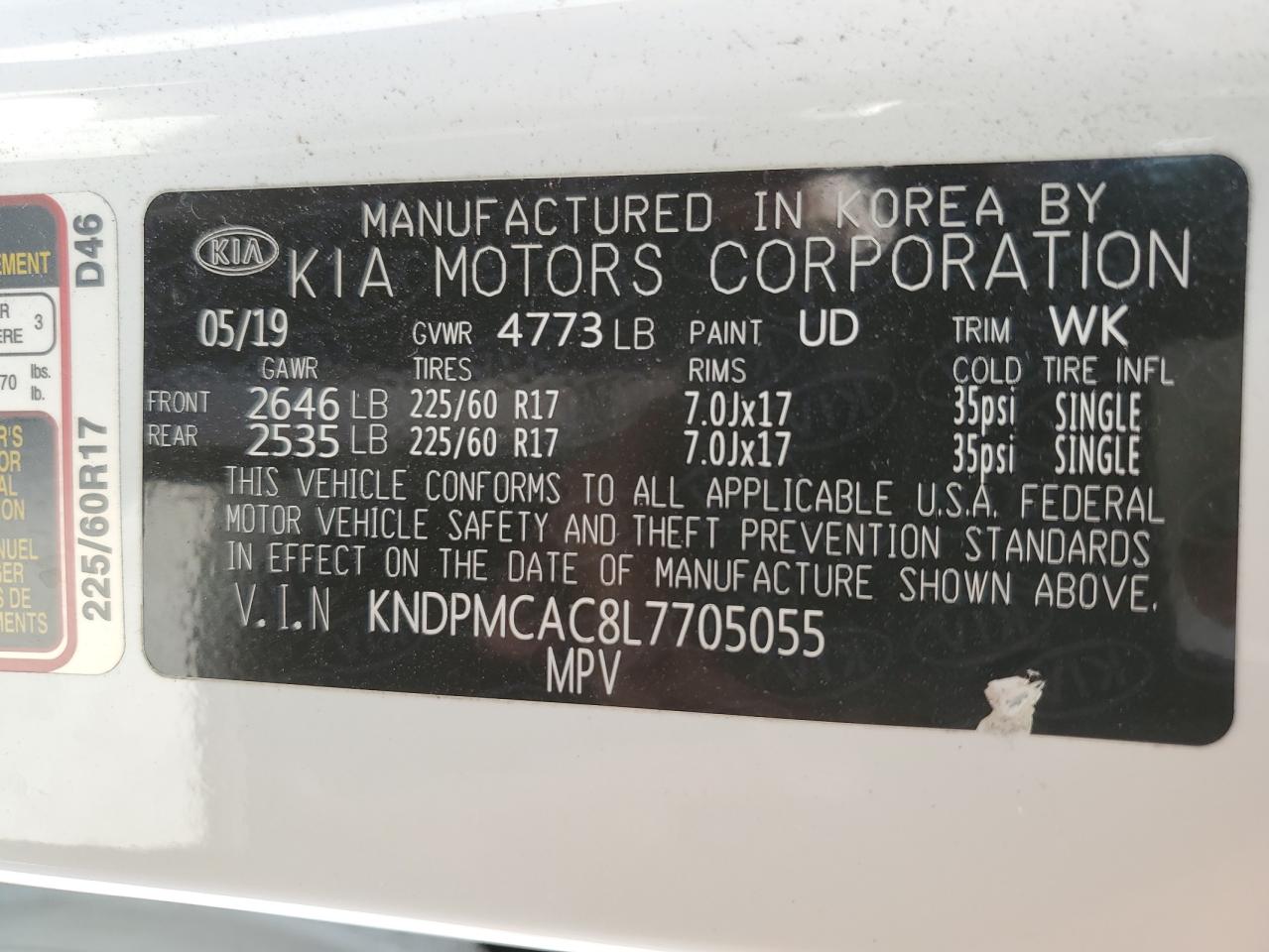 2020 KIA Sportage VIN KNDPMCAC8L7705055 Copart auction photo, front end / side damage thumbnail 16
