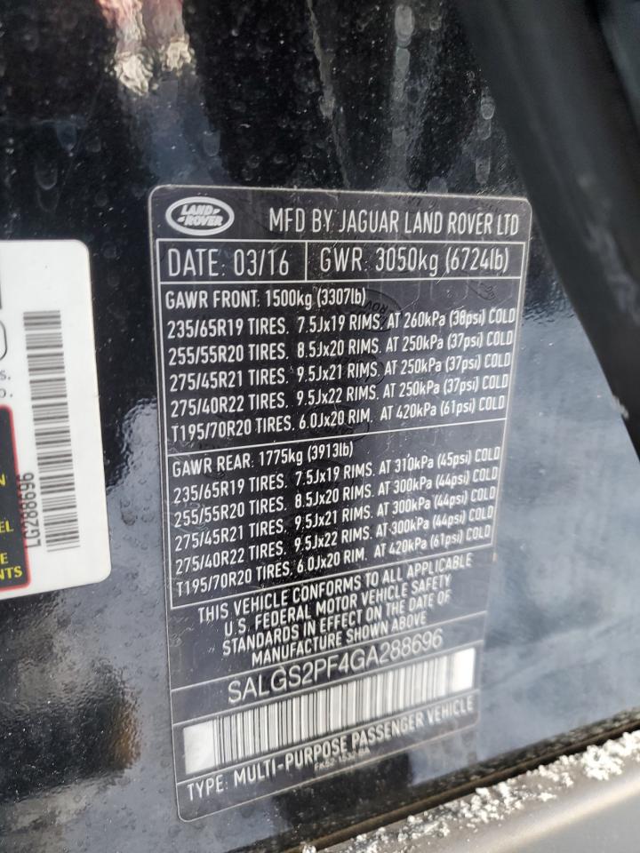 2016 Land Rover Range Rover VIN SALGS2PF4GA288696 Copart auction photo, side damage thumbnail 13