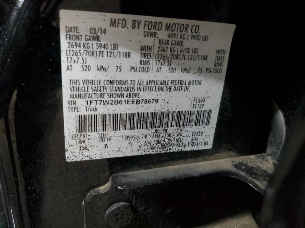 2014 Ford F250 VIN 1FT7W2B61EEB78679 Copart auction photo, front end damage thumbnail 14