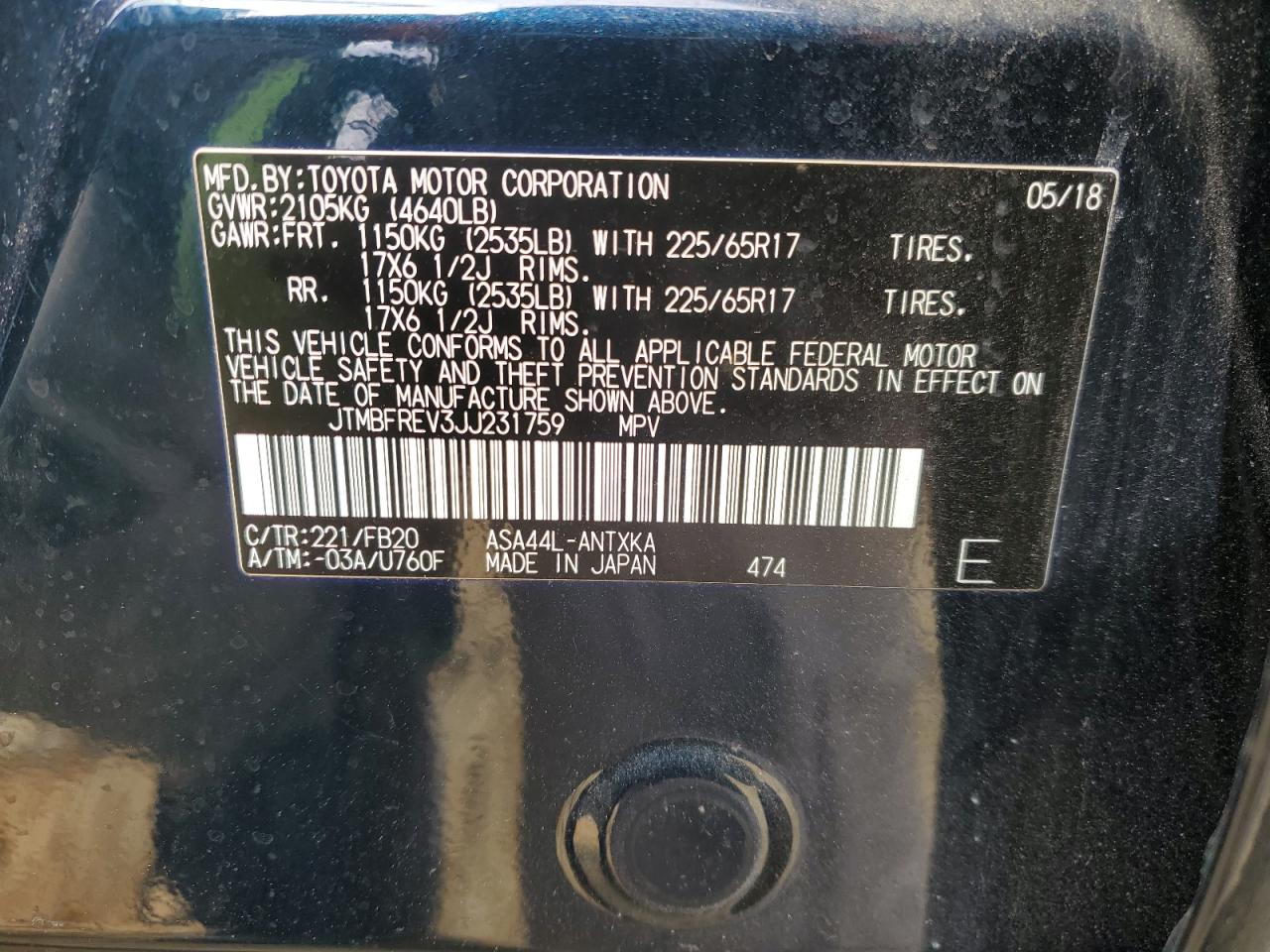 2018 Toyota RAV 4 VIN JTMBFREV3JJ231759 Copart auction photo, front end damage thumbnail 13