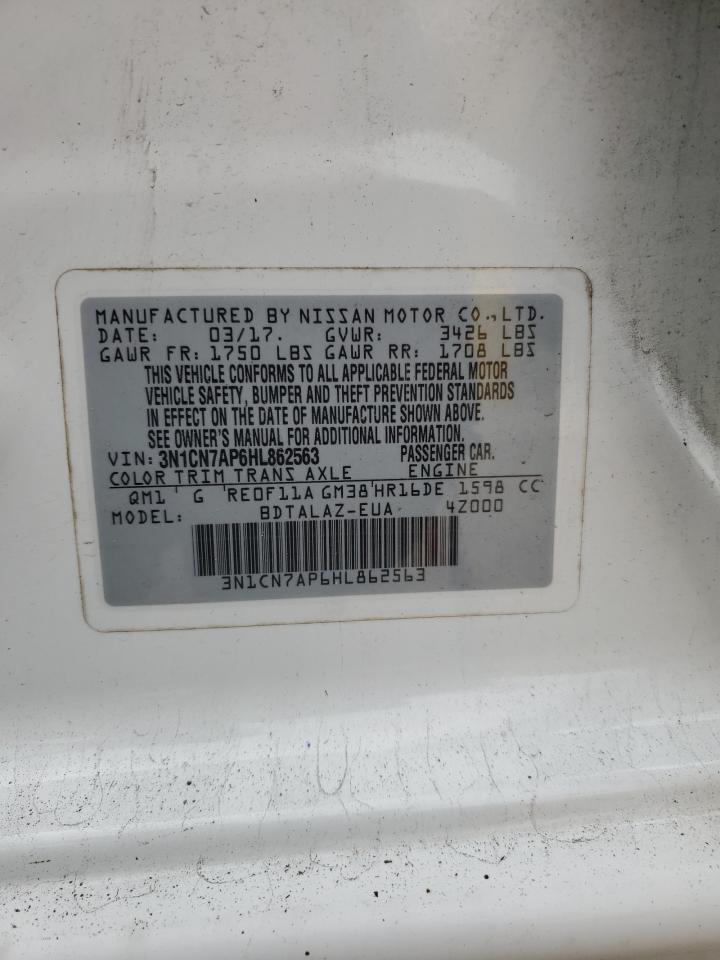2017 Nissan Versa VIN 3N1CN7AP6HL862563 Copart auction photo, front end damage thumbnail 13