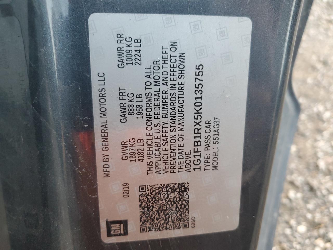 2019 Chevrolet Camaro VIN 1G1FB1RX5K0135755 Copart auction photo, front end / minor dent/scratches damage thumbnail 13