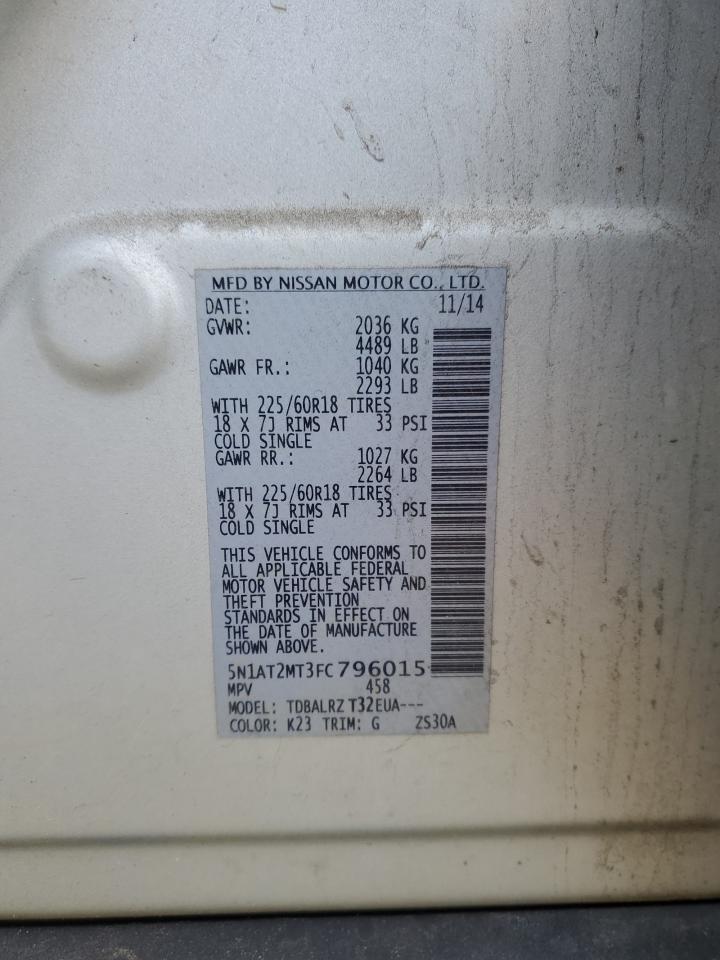2015 Nissan Rogue VIN 5N1AT2MT3FC796015 Copart auction photo, front end damage thumbnail 16