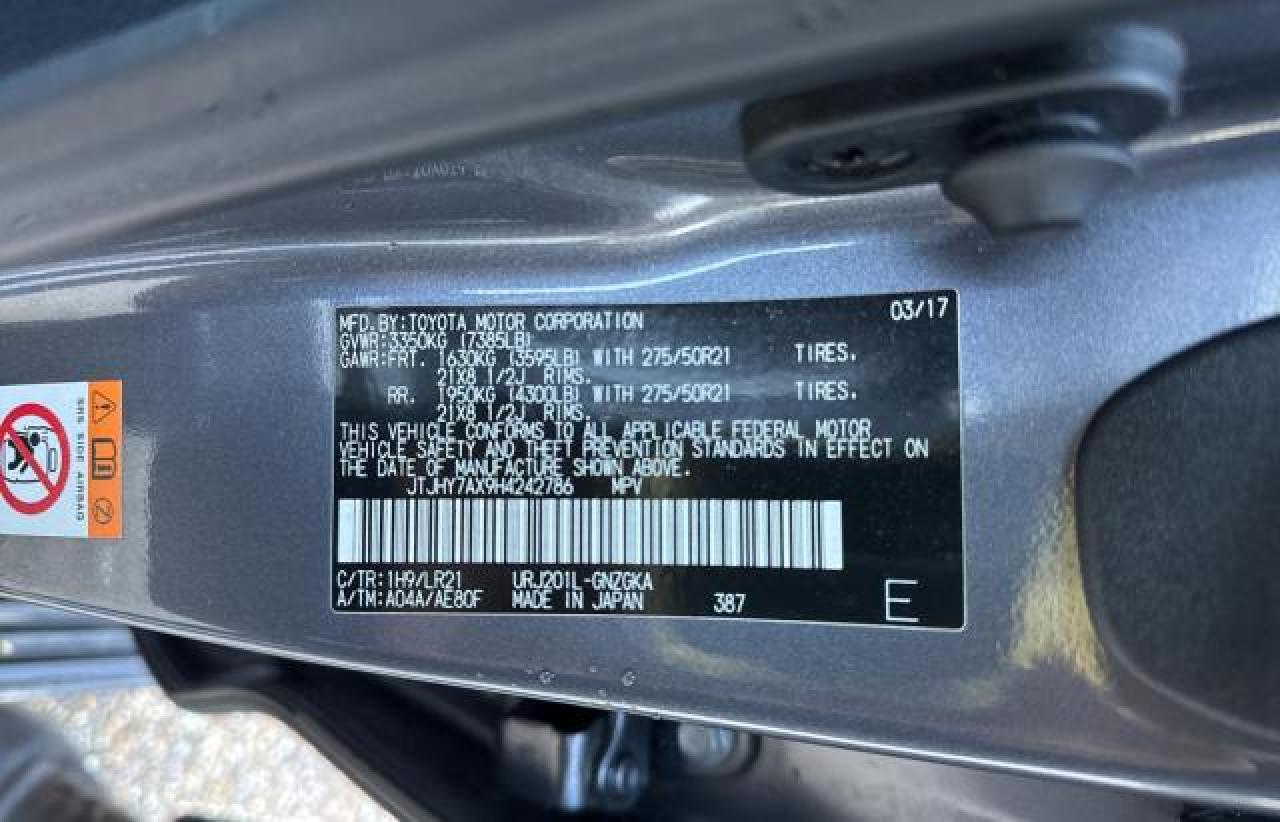 2017 Lexus LX VIN JTJHY7AX9H4242786 Copart auction photo, normal wear damage thumbnail 10