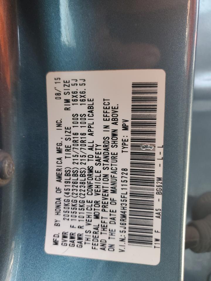2015 Honda CR-V VIN 5J6RM4H35FL115728 Copart auction photo, front end damage thumbnail 14