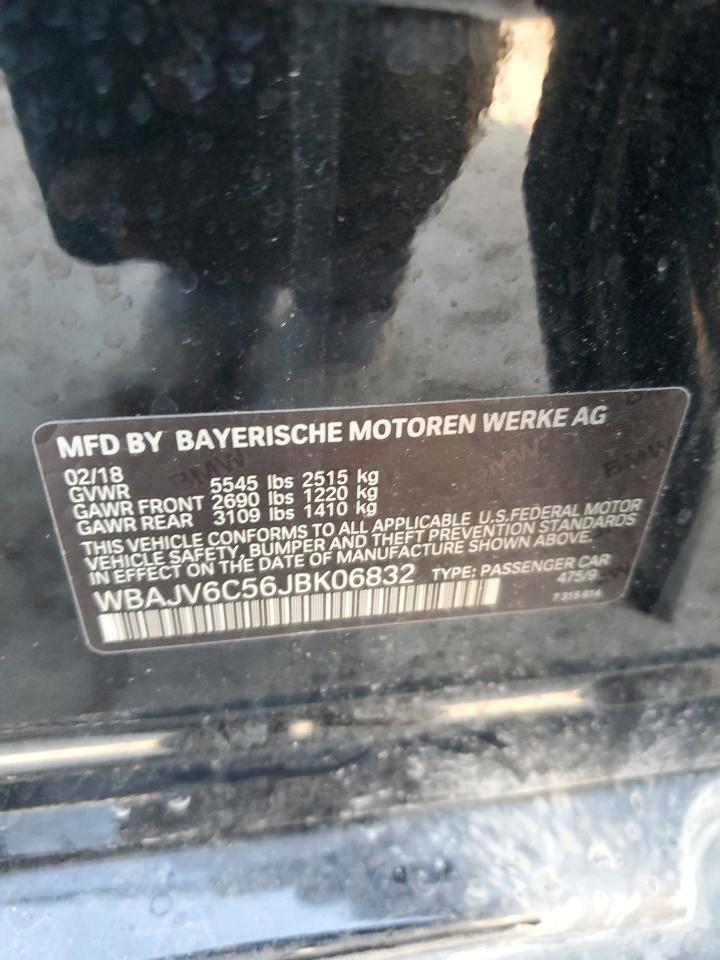 2018 BMW 6er VIN WBAJV6C56JBK06832 Copart auction photo, front end / hail damage thumbnail 12