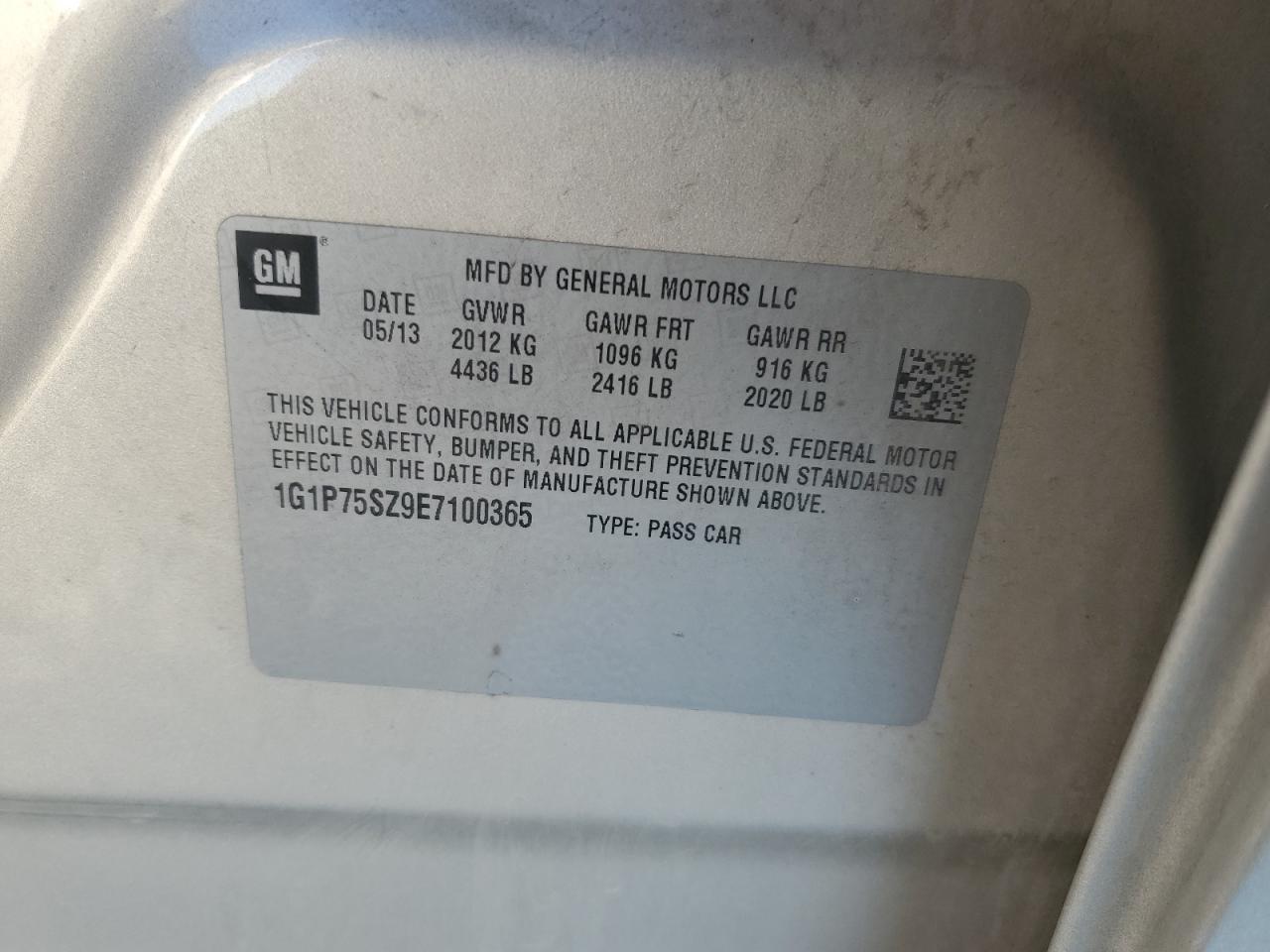 2014 Chevrolet Cruze VIN 1G1P75SZ9E7100365 Copart auction photo, mechanical damage thumbnail 12
