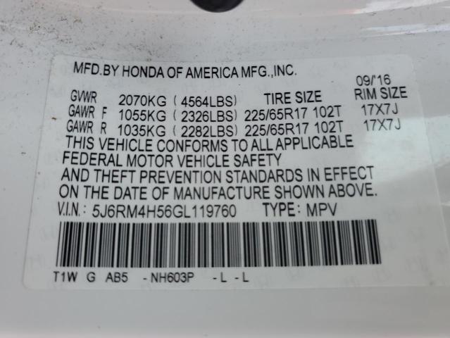 2016 Honda CR-V VIN 5J6RM4H56GL119760 Copart auction photo, front end / minor dent/scratches damage thumbnail 13