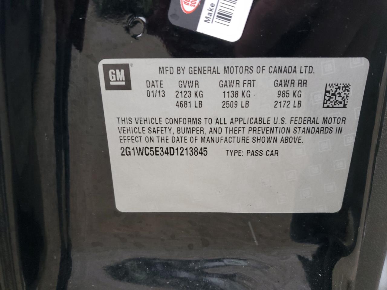2013 Chevrolet Impala VIN 2G1WC5E34D1213845 Copart auction photo, rear end / front end damage thumbnail 14