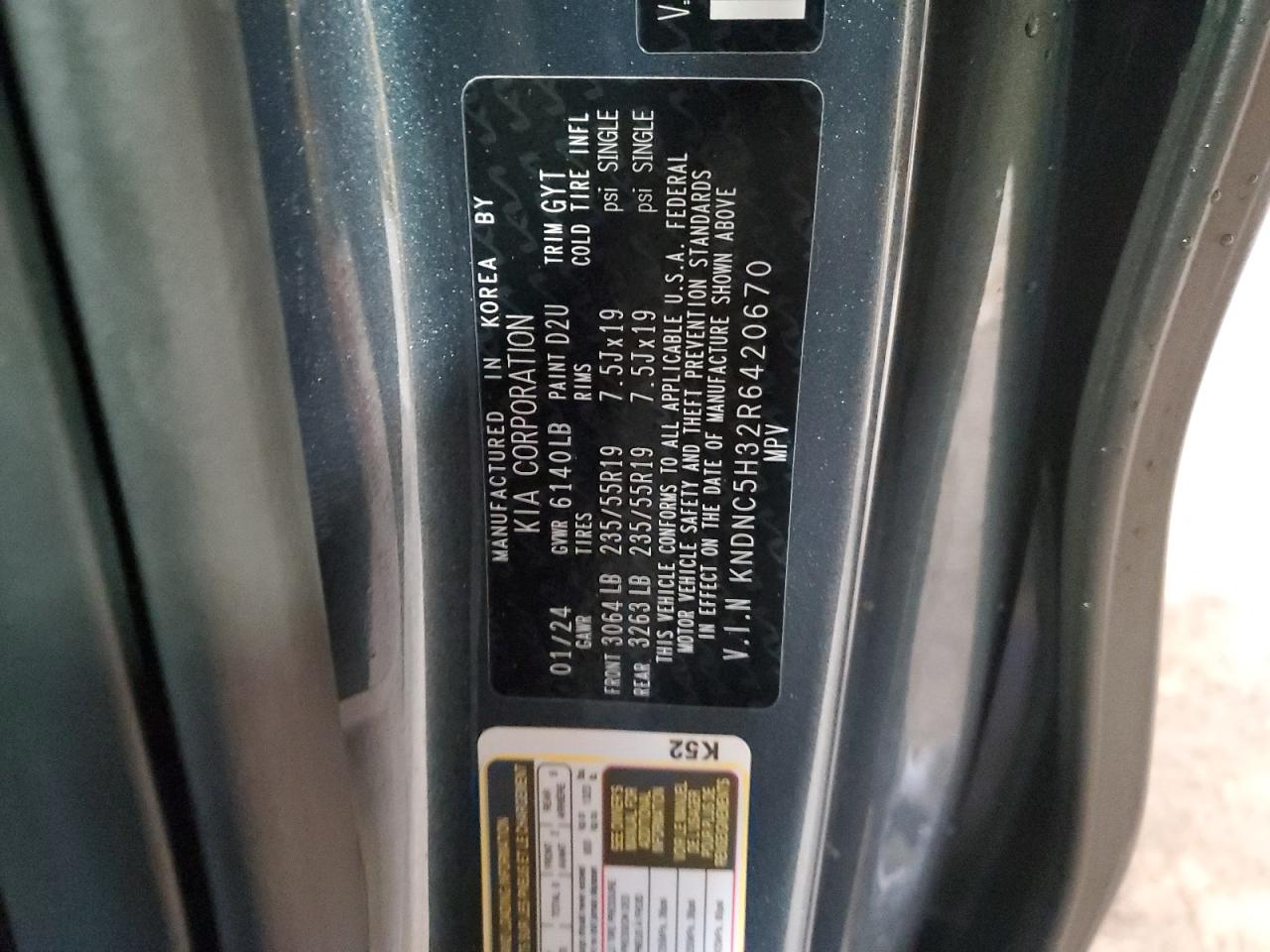 2024 KIA Carnival VIN KNDNC5H32R6420670 Copart auction photo, front end damage thumbnail 14