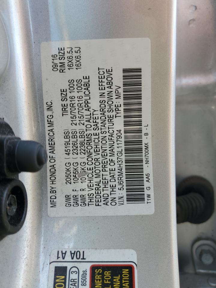 2016 Honda CR-V VIN 5J6RM4H37GL117904 Copart auction photo, side / rear end damage thumbnail 15