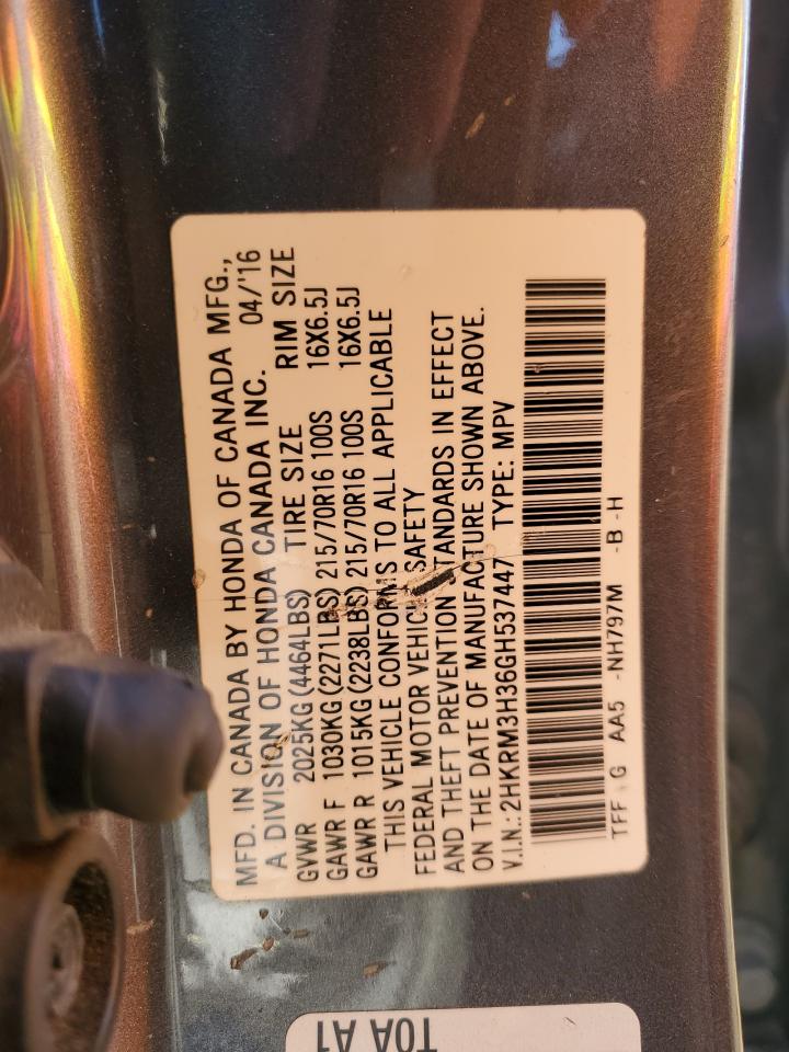 2016 Honda CR-V VIN 2HKRM3H36GH537447 Copart auction photo, front end / minor dent/scratches damage thumbnail 13