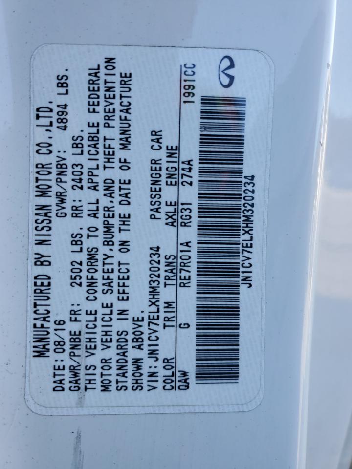 2017 Infiniti Q60 VIN JN1CV7ELXHM320234 Copart auction photo, front end / rear end damage thumbnail 13