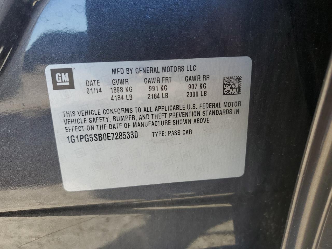 2014 Chevrolet Cruze VIN 1G1PG5SB0E7285330 Copart auction photo, front end / mechanical damage thumbnail 12