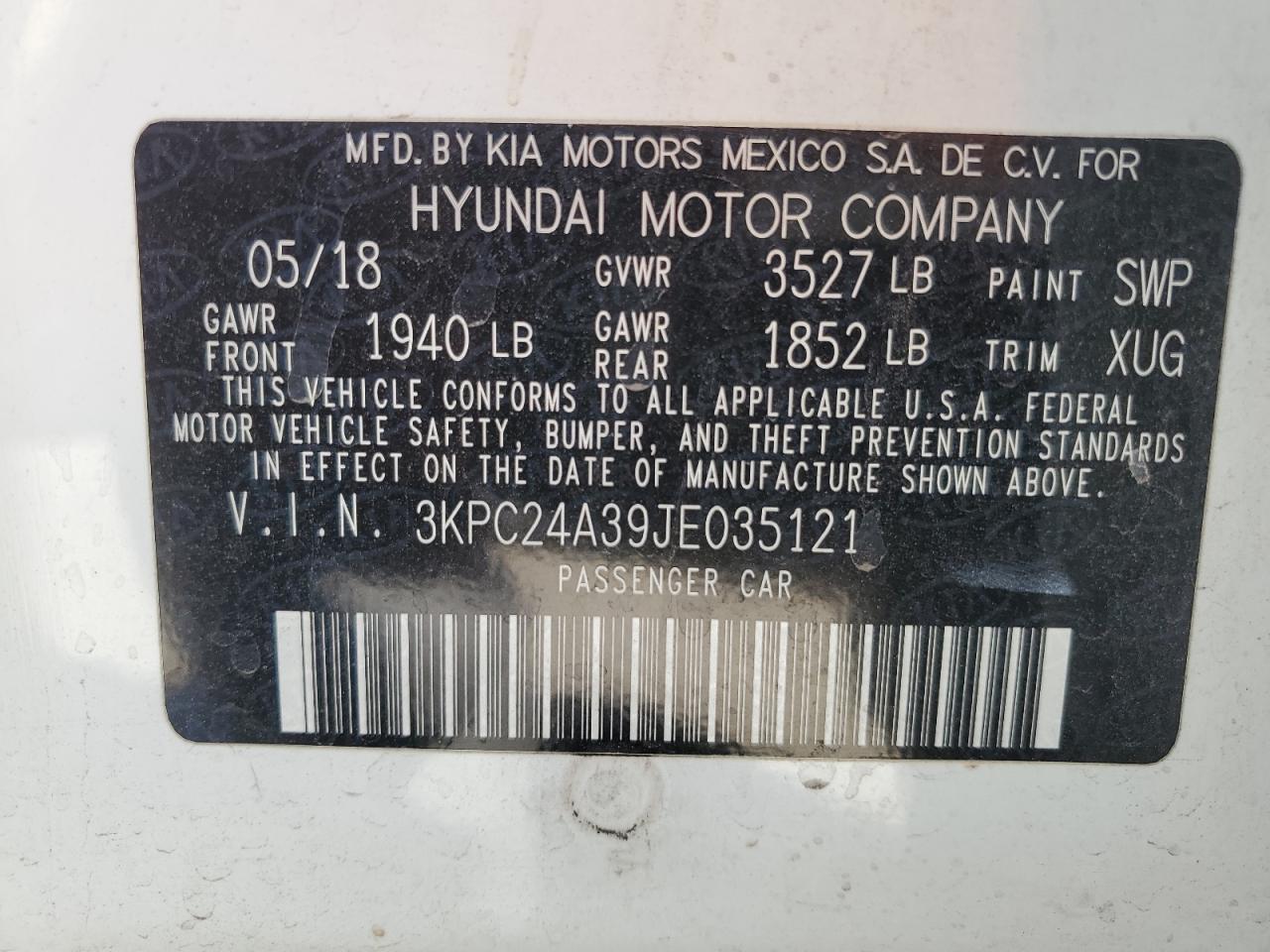2018 Hyundai Accent VIN 3KPC24A39JE035121 Copart auction photo, side damage thumbnail 14