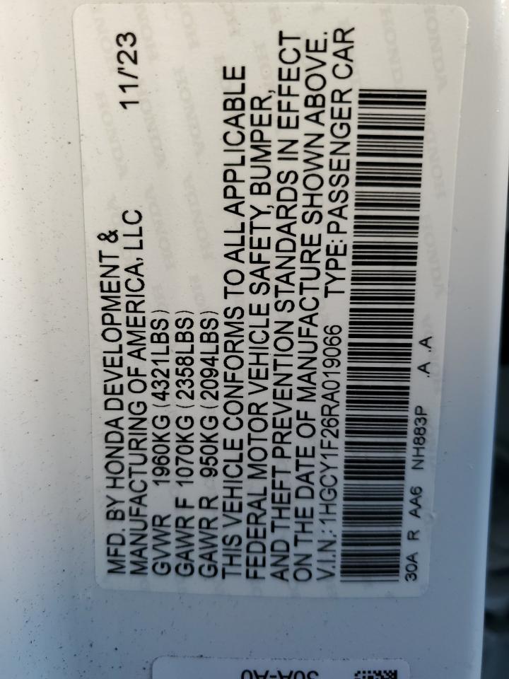 2024 Honda Accord VIN 1HGCY1F26RA019066 Copart auction photo, rear end / minor dent/scratches damage thumbnail 12