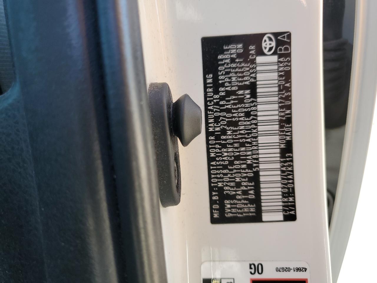2019 Toyota Corolla VIN 5YFBURHE0KP870857 Copart auction photo, all over / undercarriage damage thumbnail 14