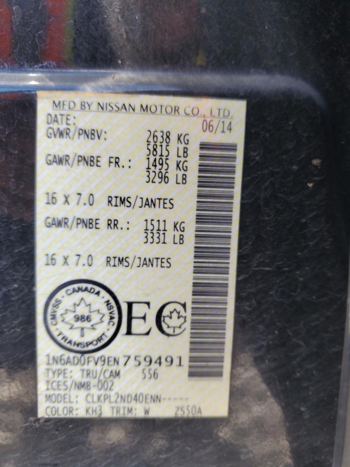 2014 Nissan Navara (Frontier) VIN 1N6AD0FV9EN759491 Copart auction photo, rear end damage thumbnail 12