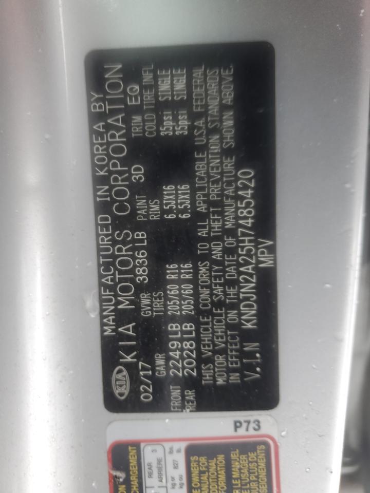 2017 KIA Soul VIN KNDJN2A25H7485420 Copart auction photo, front end / side damage thumbnail 12