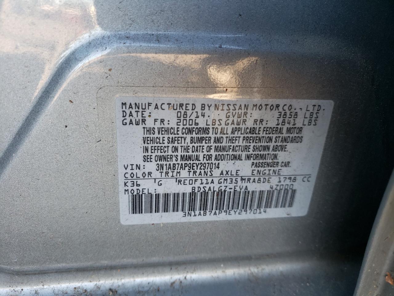 2014 Nissan Sentra VIN 3N1AB7AP9EY297014 Copart auction photo, rear end damage thumbnail 12
