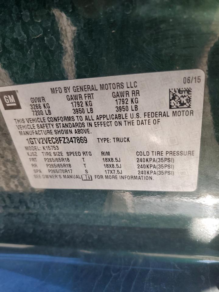 2015 GMC Sierra VIN 1GTV2VEC8FZ347869 Copart auction photo, front end damage thumbnail 14