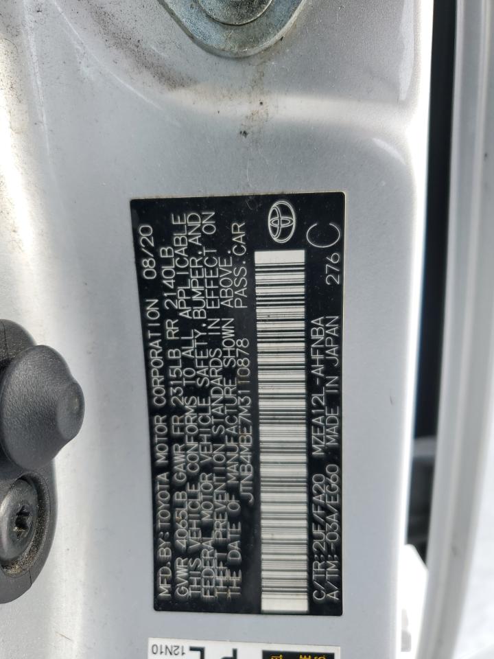 2021 Toyota Corolla VIN JTNB4MBE7M3110878 Copart auction photo, front end / all over damage thumbnail 13