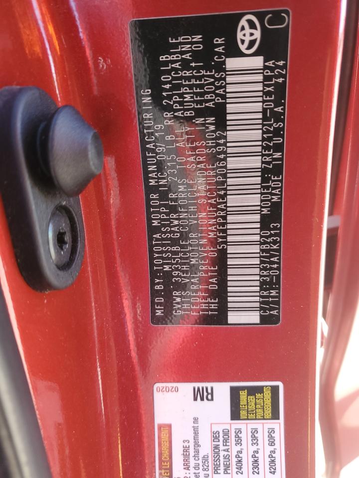 2020 Toyota Corolla VIN 5YFEPRAE4LP064942 Copart auction photo, front end damage thumbnail 14