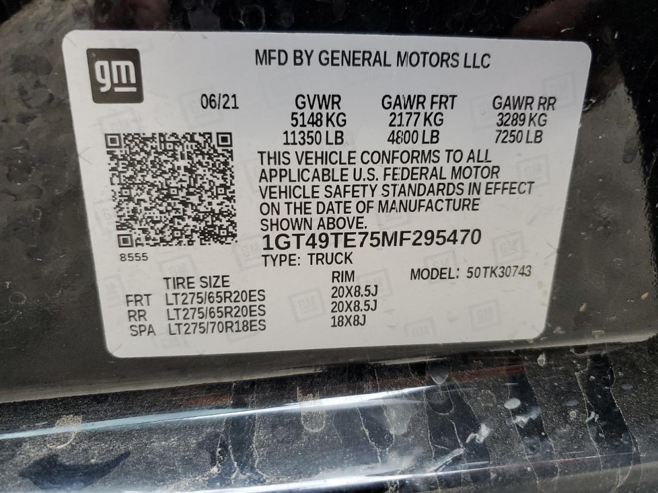 2021 GMC Sierra VIN 1GT49TE75MF295470 Copart auction photo, side / front end damage thumbnail 12