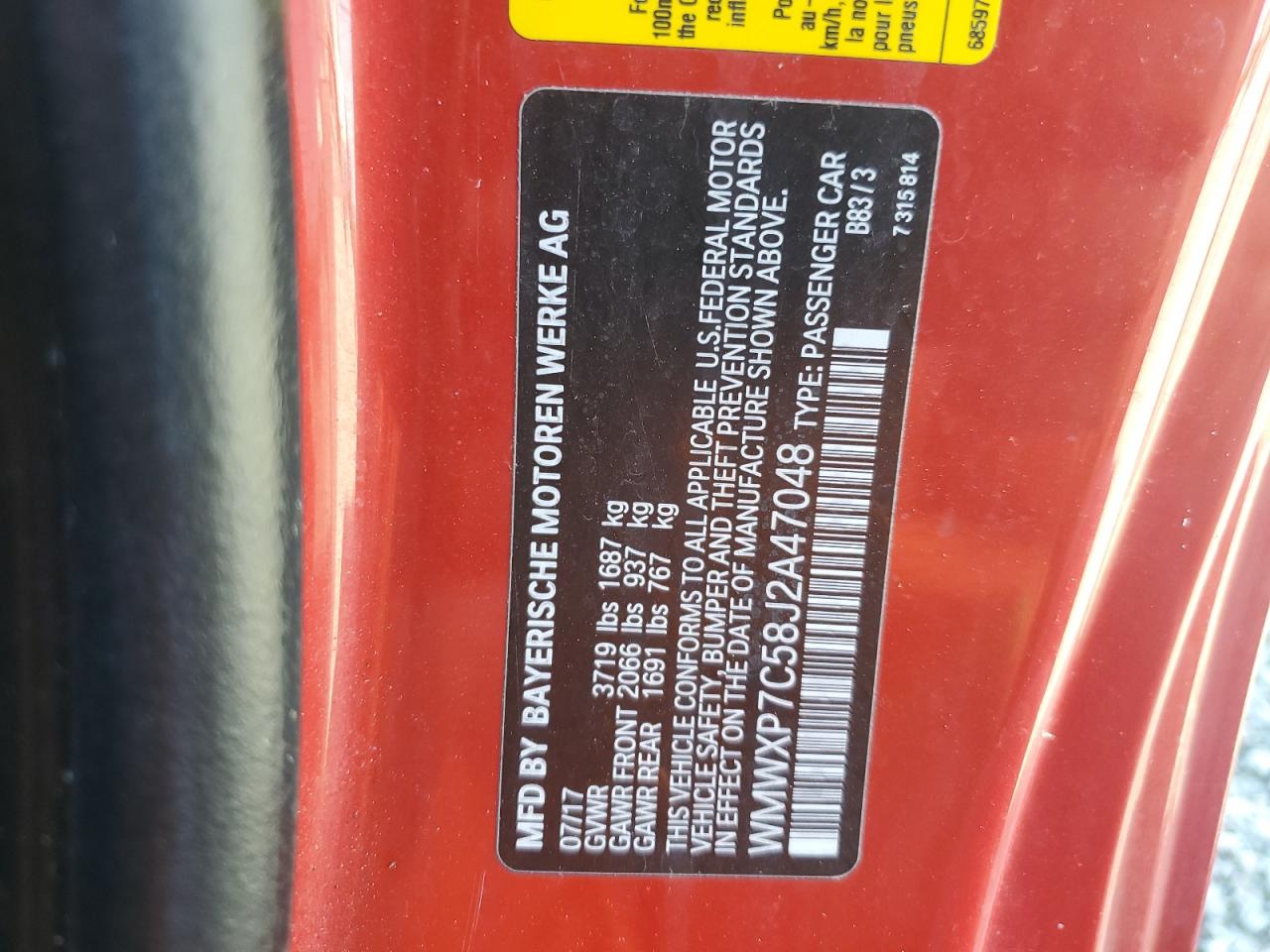 2018 MINI Cooper VIN WMWXP7C58J2A47048 Copart auction photo, water/flood / minor dent/scratches damage thumbnail 13