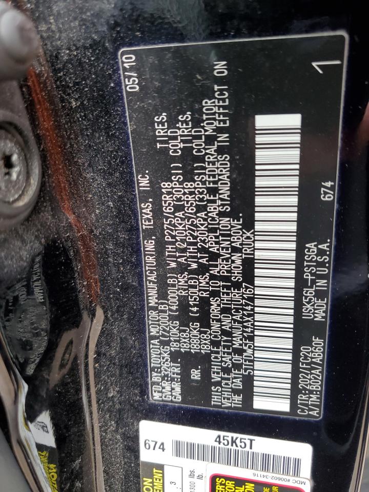 2010 Toyota Tundra VIN 5TFDW5F14AX147167 Copart auction photo, minor dent/scratches damage thumbnail 12
