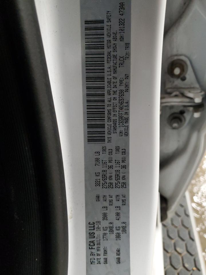 2019 RAM 1500 VIN 1C6SRFFT4KN697690 Copart auction photo, front end damage thumbnail 13