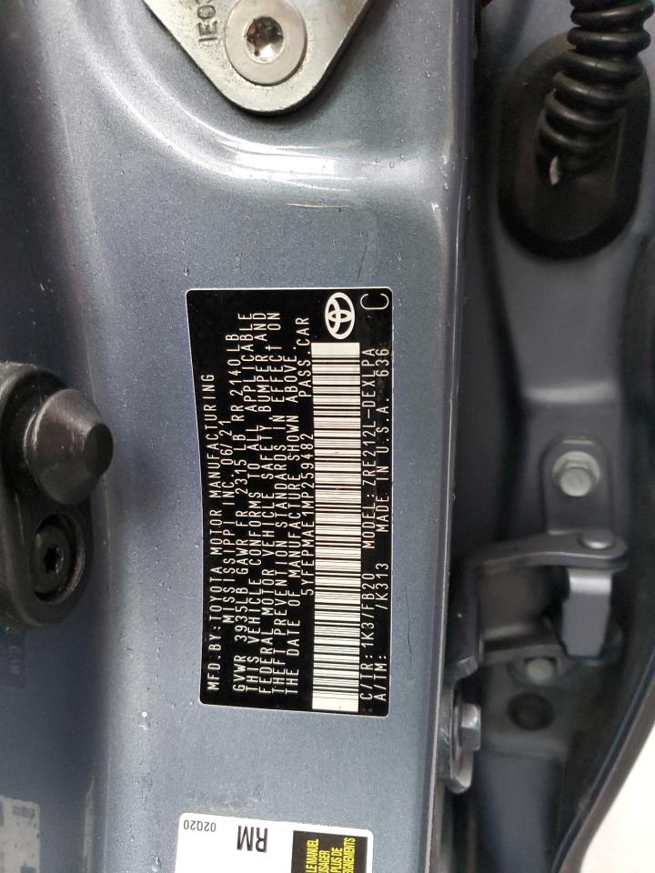 2021 Toyota Corolla VIN 5YFEPMAE1MP259482 Copart auction photo, normal wear damage thumbnail 12