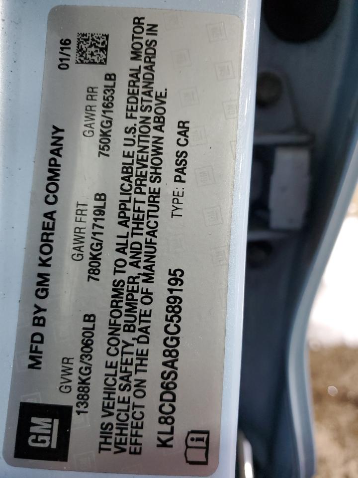 2016 Chevrolet Spark VIN KL8CD6SA8GC589195 Copart auction photo, front end damage thumbnail 12