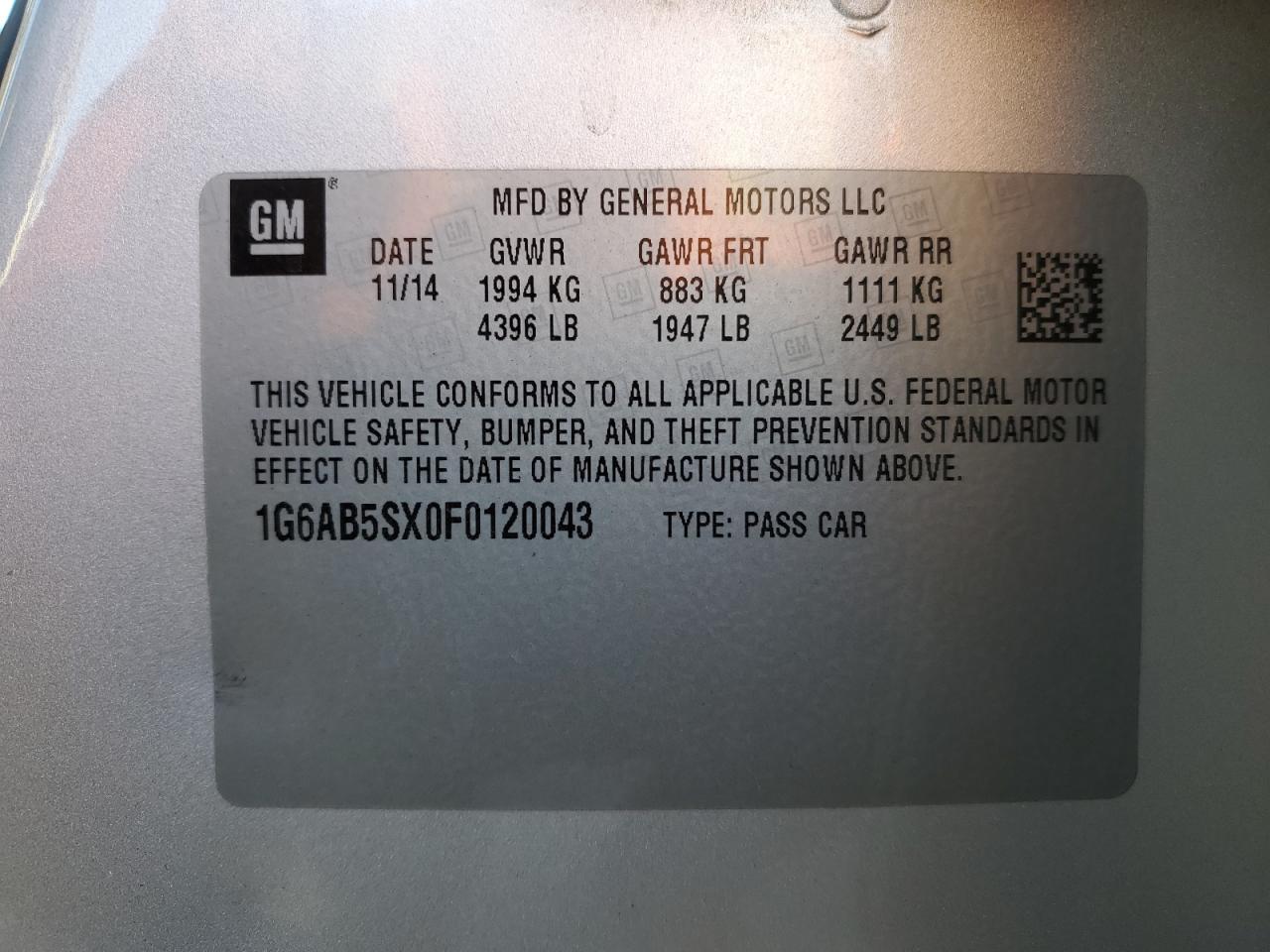 2015 Cadillac ATS VIN 1G6AB5SX0F0120043 Copart auction photo, front end / side damage thumbnail 12