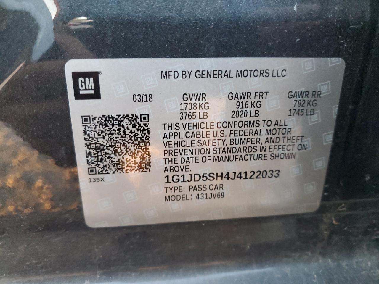 2018 Chevrolet Sonic VIN 1G1JD5SH4J4122033 Copart auction photo, front end damage thumbnail 14