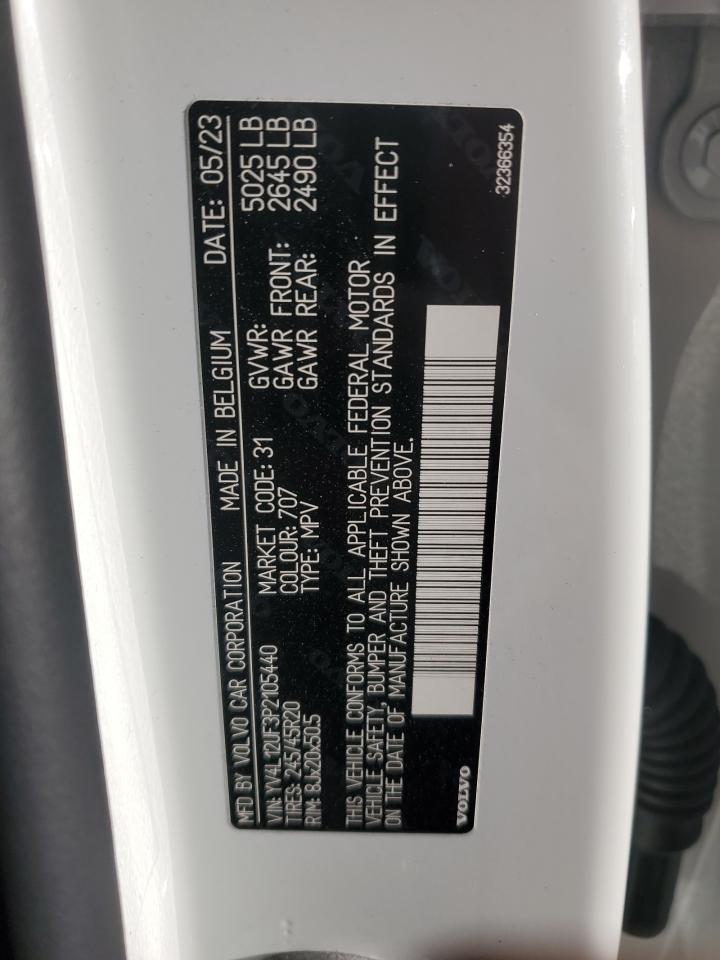 2023 Volvo XC40 VIN YV4L12UF3P2105440 Copart auction photo, top/roof damage thumbnail 12