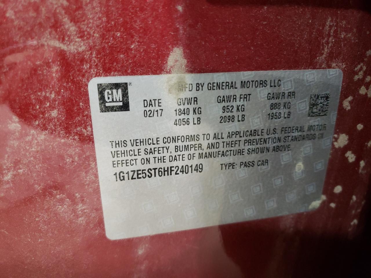 2017 Chevrolet Malibu VIN 1G1ZE5ST6HF240149 Copart auction photo, all over damage thumbnail 12