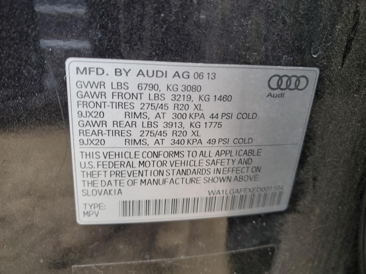 2014 Audi Q7 VIN WA1LGAFEXED001104 Copart auction photo, front end damage thumbnail 15