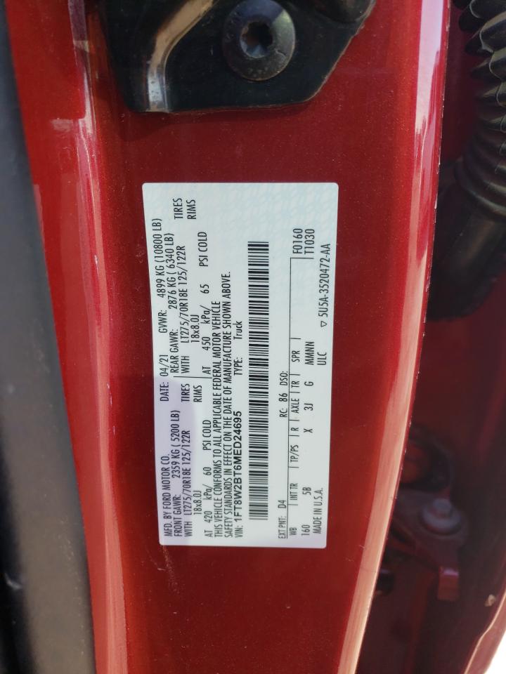 2021 Ford F250 VIN 1FT8W2BT6MED24695 Copart auction photo, all over / rollover damage thumbnail 14