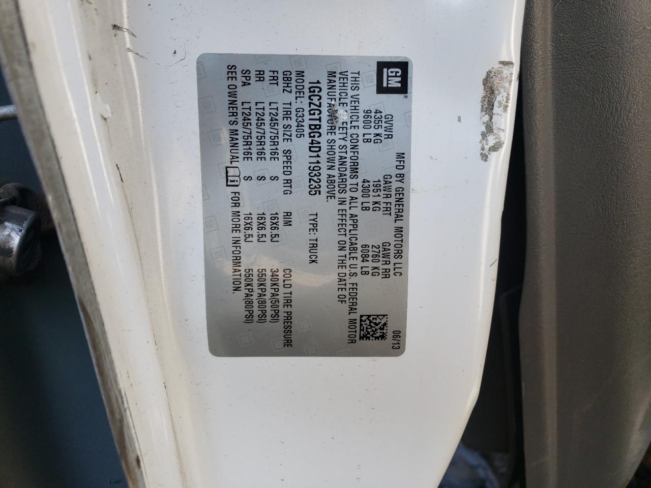 2013 Chevrolet Express VIN 1GCZGTBG4D1193235 Copart auction photo, all over damage thumbnail 12